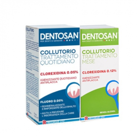 Dentosan Collutorio Bipack con Trattamento Quotidiano Clorexidina 0,05% + Trattamento Mese Clorexidina 0,12%, 200ml x 2 