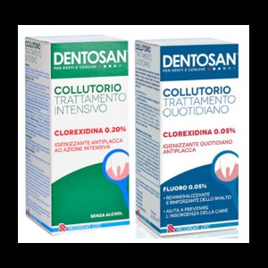 Dentosan Collutorio Bipack con Trattamento Intesivo Clorexidina 0,20% + Trattamento Quotidiano Clorexidina 0,05%, 200ml x 2 