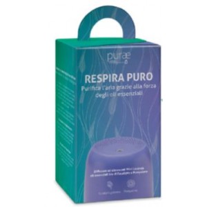 PURAE Kit Respira Puro Diffusore ad ulstrasuoni Mini colore Lavanda con 2 oli essenziali di Eucalipto e Pompelmo