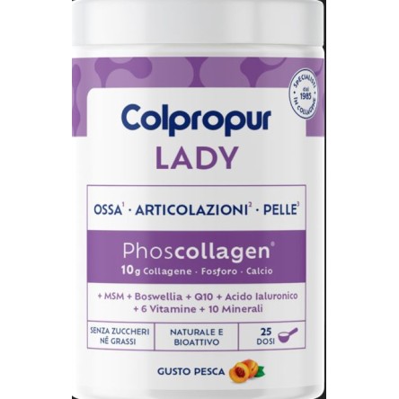 Colpropur Lady 340gr, Collagene + Calcio + Fosforo Gusto Pesca Colpropur Lady 340gr, Collagene + Calcio + Fosforo Gusto Pesca