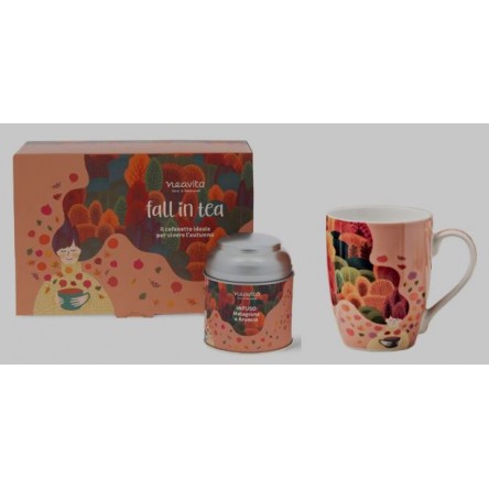 NEAVITA Cofanetto "Fall in Tea", Infusiera in ceramica + Barattolo con infuso Melagrana e Arancia 50g