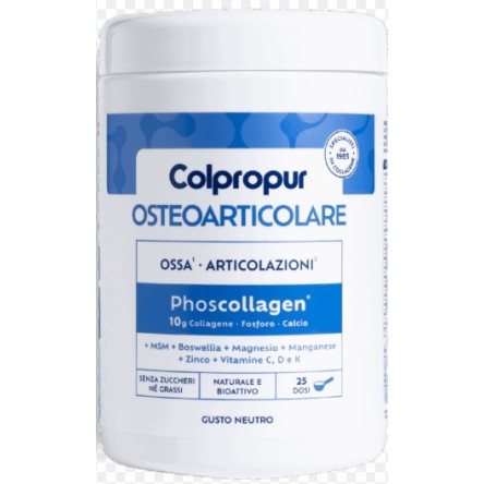 Colpropur Osteoarticolare 325gr, Collagene + Calcio + Fosforo, gusto neutro Colpropur Osteoarticolare 325gr, Collagene + Calcio + Fosforo, gusto neutro