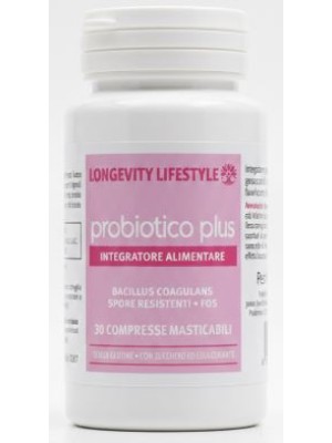 Longevity Probiotico Plus fermenti  lattici 30 compresse masticabili gusto fragola spore resistenti e fos