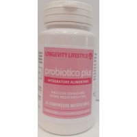 LONGEVITY PROBIOTICO PLUS fermenti  lattici 30 compresse masticabili gusto fragola spore resistenti e fos
