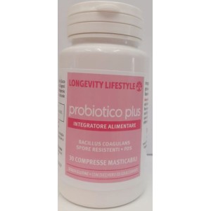 LONGEVITY PROBIOTICO PLUS fermenti  lattici 30 compresse masticabili gusto fragola spore resistenti e fos