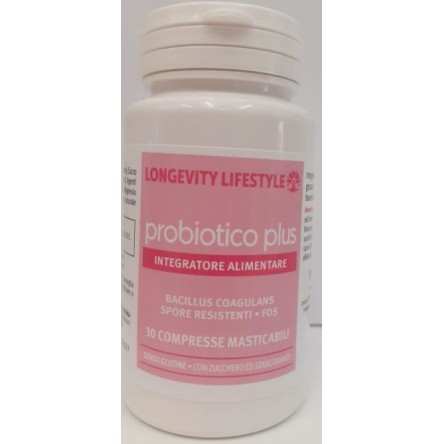 LONGEVITY PROBIOTICO PLUS fermenti  lattici 30 compresse masticabili gusto fragola spore resistenti e fos