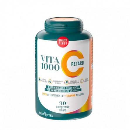 erba vita vitamina c  VITA C 1000 RETARD 90 compresse - 8 ore di rilascio prolungato per sistema immunitario, stress ossidativo e stanchezza