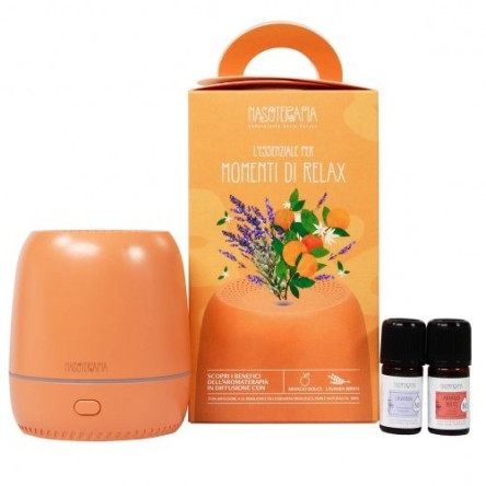 PURAE Kit Mini Diffusore Momenti di Relax con 2 Oli essenziali x 5ml, Arancio Dolce e Lavanda Ibrida