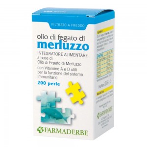 Farmaderbe Olio di Fegato di Merluzzo 200 perle, ricco di vitamina A e D per aiutare il sistema immunitario