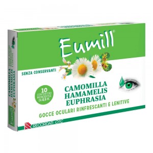 EUMILL Gocce Oculari Camomilla Hamamelis Euphrasia 10 flaconcini da 0,5ml, rinfrescanti e lenitive