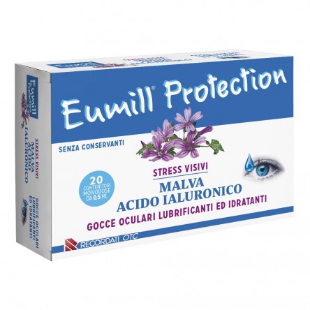 EUMILL Protection Gocce Occhi con Malva e Acido Ialuronico 20 flaconcini x 0,5ml lubrificanti e idratanti