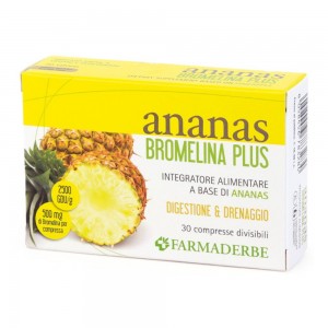 Farmaderbe ANANAS BROMELINA PLUS 30 compresse per la digestione e il drenaggio