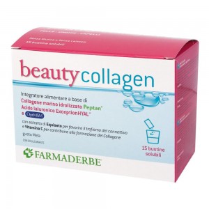 Farmaderbe COLLAGEN BEAUTY 15 bustine, Collagene e Acido Ialuronico per migliorare l'elasticità della pelle, gusto mela