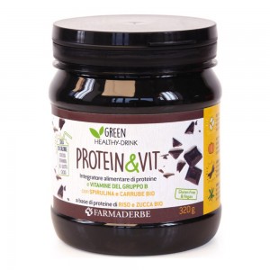 Farmaderbe PROTEIN & VIT DRINK 320ml Proteine solubili vegetali con spirulina e carrube bio gusto cioccolato