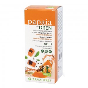 Farmaderbe PAPAIA DREN 500ml soluzione sgonfiante a base di papaia e mango, utile per la digestione e il drenaggio